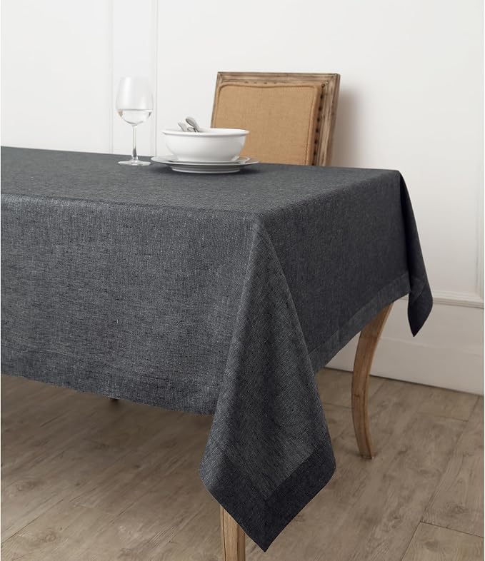 Solino Home Linen Tablecloth 60 x 144 Inch - 100% Pure Linen Charcoal Grey Table Cloth for Rectangle Tables - Athena, Machine Washable Tablecloth for Summer