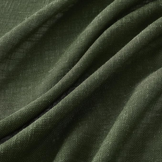 MIULEE Olive Green Linen Curtains 63 Inch Length 2 Panels for Bedroom Living Room, Soft Thick Linen Textured Kitchen Window Drapes Semi Sheer Light Filtering Back Tab Rod Pocket Burlap Look Decor
