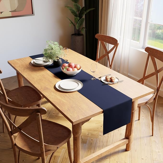 Encasa XO Dining Table Runner 13"x59" | Yarn Dyed Fine Ribbed Cotton | Solid Navy Blue | Machine Washable
