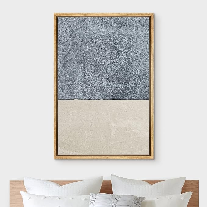 IDEA4WALL Framed Canvas Print Wall Art Mid-Century Watercolor Blue Gray Color Block Abstract Shapes Illustrations Modern Art Decorative Relax/Calm for Living Room, Bedroom, Office - 16"x24" Natural