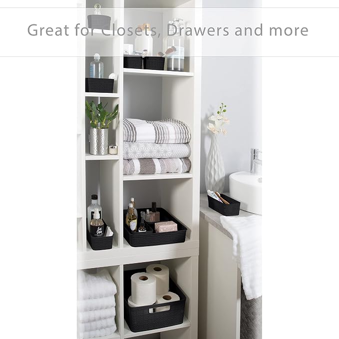 Simplify 10 Piece Organizing Set | Multiple Size Bins | Multipurpose | Office | Desk | Dorm | Bathroom | Storage Basket | Small Items | Accessories | Black