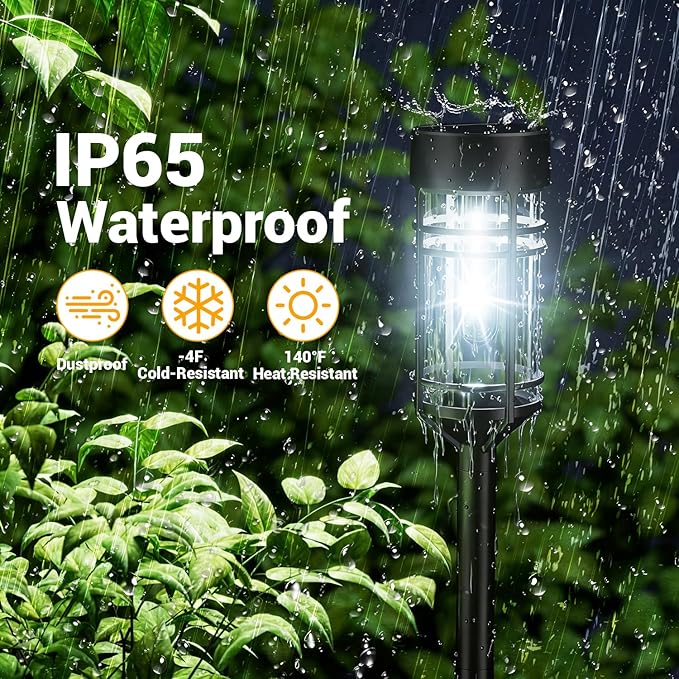 Amzarp 12 Pack Solar Garden Lights, Bright LED Solar Pathway Lights Outdoor IP65 Waterproof Rugged Shatterproof Auto On/Off for Landscape Garden Yard Walkway Driveway Lawn Lighting (6500K White Light)
