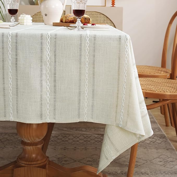 Chassic 60 x 84 inches Farmhouse Style Linen tablecloths, Wrinkle Resistant Washable Dining Room Table Cloths for Rectangle Tables - Hemstitch Beige