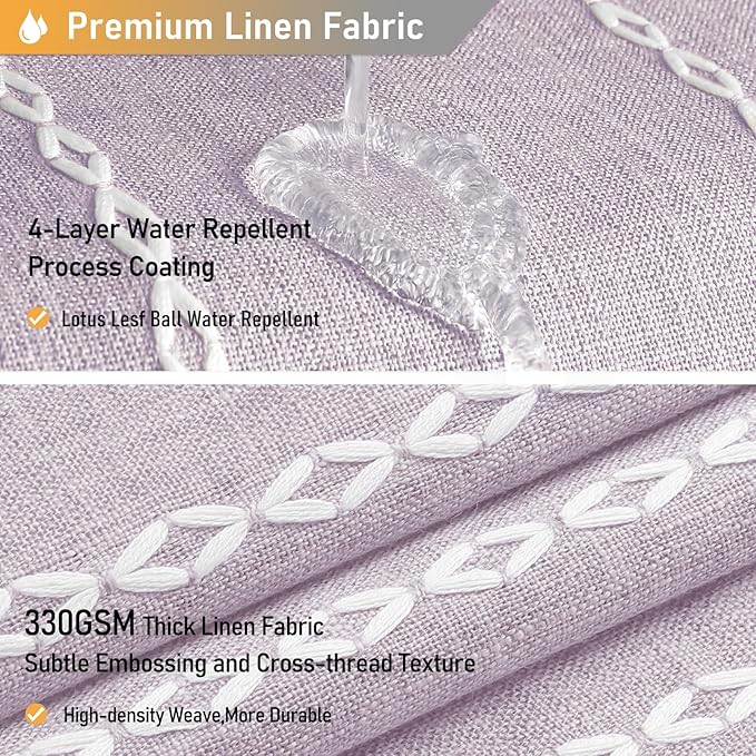 BTTN Extra Long Shower Curtain - 72x84 Long Boho Chic Striped Tassel Linen Fabric Shower Curtain Set with Hook, Tall Modern Farmhouse Cute Heavy Duty Cloth Shower Curtains for Bathroom - Lavender