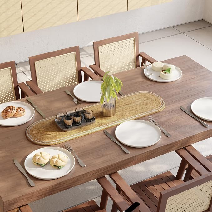 Encasa XO Dining Table Runner | Jute Handmade Style | Size 12x36 in | Off White & Jute Natural Bleach Color | for Coffee & Center Table