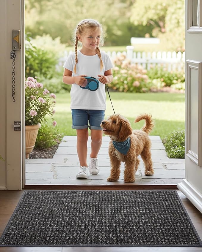DEXI Door Mat for Entrance 32x48, Non Slip Entry Doormats for Inside House, Low Profile Entryway Doormat, Dirt Trapper Front Door Mats for Patio Porch, Dark Grey