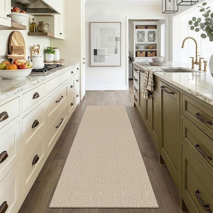 EARTHALL Washable Runner Rug 3x6 Ft Non Slip Runners for Hallways Wide Cotton Rubber Backed Kitchen Runner Braided Indoor Floor Carpet Runners for Entryway, Hallway, Kitchen, Bedroom, Send/Beige