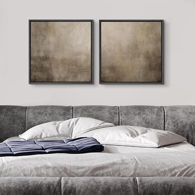 SIGNFORD Framed Canvas Print Wall Art Set Neutral Abstract Minimalist Earthy Tones Illustrations Modern Art Minimal Relax/Calm for Living Room, Bedroom, Office - 24"x24"x2 Black