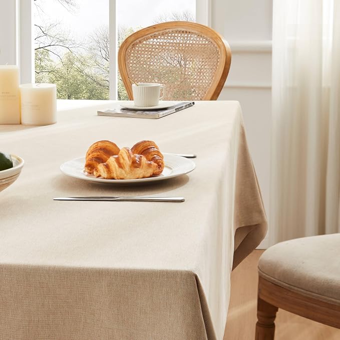 ZeeMart Basic Linen Textured Table Cloth, 52 x 52 Inch Natural, Farmhouse Style Beige Square Tablecloth, Wrinkle Resistant Washable Heavy Weight TableCloths