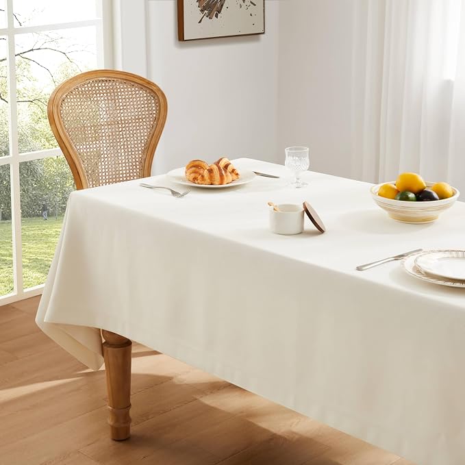 ZeeMart Basic Linen Textured Table Cloth, 52 x 70 Inch Ivory, Farmhouse Style Off White Rectangle Tablecloth, Wrinkle Resistant Washable Heavy Weight TableCloths