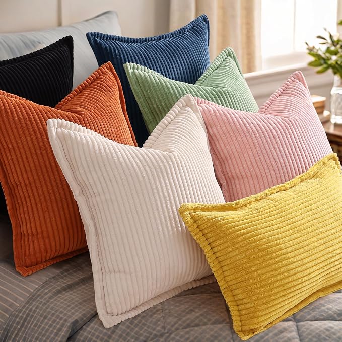 decorUhome Summer Corduroy Black Throw Pillow Covers 20x20 Set of 2 Decorative Soft Boho Farmhouse Couch Pillow Covers for Living Room Bed Sofa Broadside Striped Pillow Cases