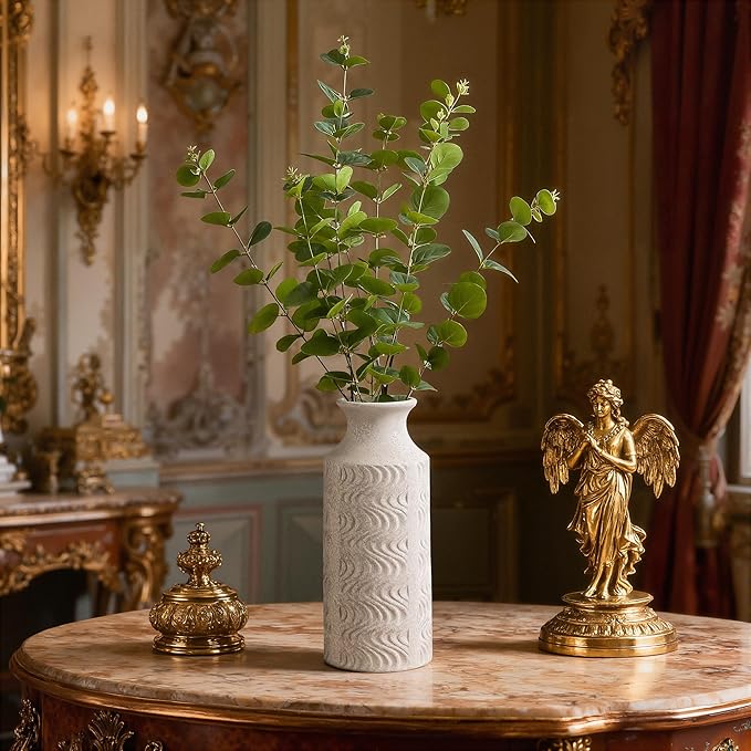 Ceramic Vases for Centerpieces - Large White Vase for Home Decor - 11 in Tall Rustic vase -Decorative Vintage Farmhouse Bud Vases for Table - Floral vases by Lyeec