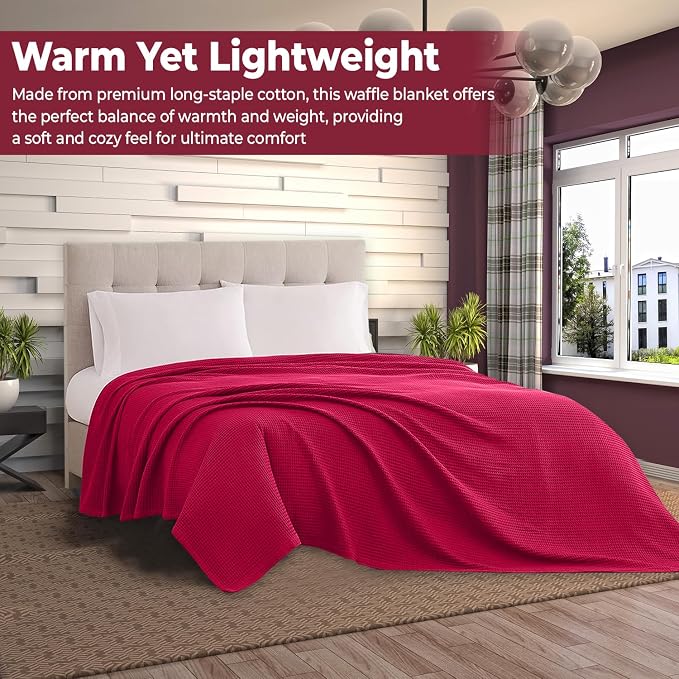 100% Cotton Blankets for Bed - Waffle Weave Blankets for Summer, Lightweight and Breathable Soft Woven Blanket for Spring (Burgandy, Twin (60" x 90"))