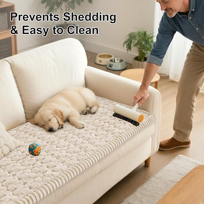 Smiry Couch Covers for Dogs Washable, Non Slip Fuzzy Pet Couch Covers for Sofa, Soft Thick Sofa Slipcovers Furniture Protector Pet Friendly (Apricot, 27.6" x 59")