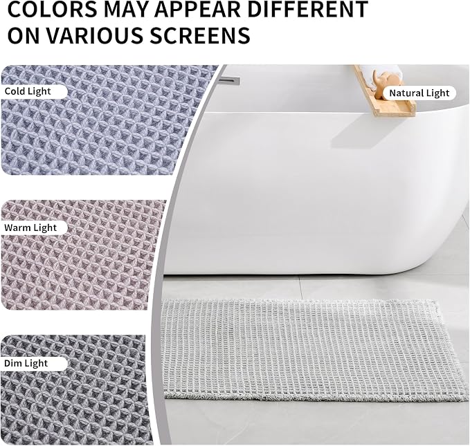 Disolla Waffle Bath Mat, Non Slip Absorbent Bathroom Rug, Machine Washable Quick Dry Ultra Soft Bathroom Floor Mat, Grey & White Bath Rug for Tub Shower, 24''x48''