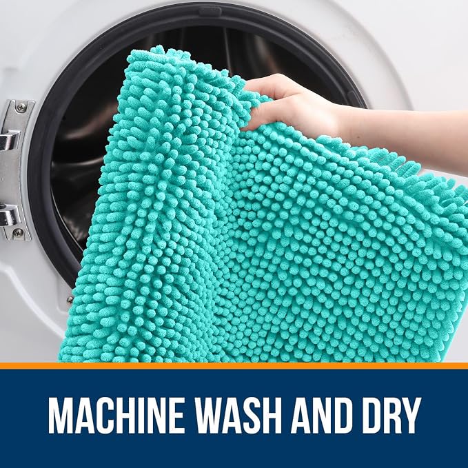 OLANLY Bathroom Rugs 30x18, Extra Soft Absorbent Chenille Bath Rugs, Rubber Backing Quick Dry, Machine Washable Bath Mats for Bathroom Floor, Tub and Shower, Home Decor Accessories, Teal