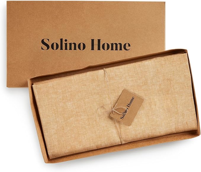 Solino Home Linen Tablecloth 60 x 132 Inch - 100% Pure Linen Golden Nugget Table Cloth for Rectangle Tables - Athena, Machine Washable Tablecloth for Summer