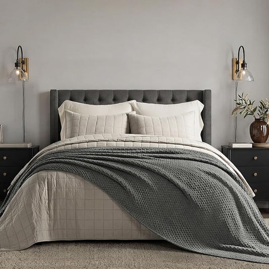 EVERGRACEHOME Chunky Chenille Knit Throw Blanket for Couch, Soft Luxurious Oversized Queen Moss Stitch Blanket for Bed, Cozy Farmhouse Knitted Throw for Sofa, Charcoal Gray, 90" x 90"