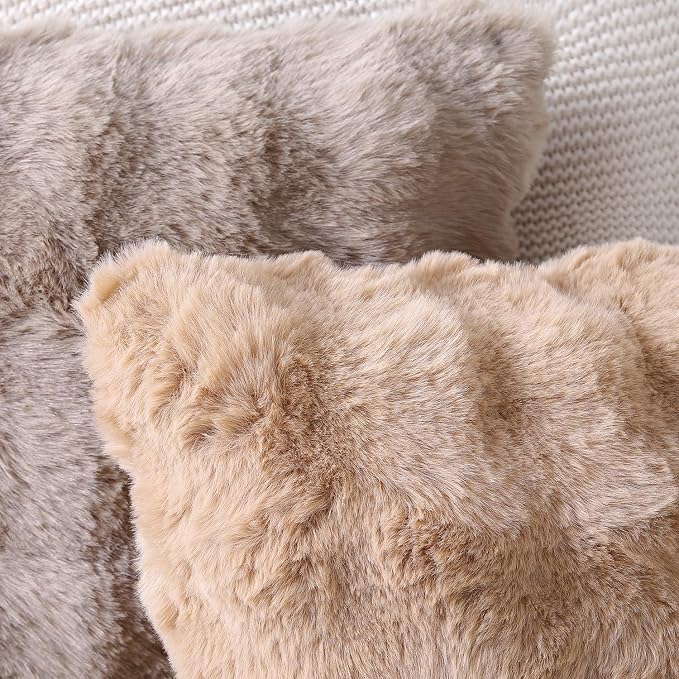 MADIZZ Pack of 2 Thick Plush Faux Wool Throw Pillow Covers Soft Boho Throw Pillows Luxurious Cushion Covers for Couch Sofa Bedroom Living Room Home Decor 22x22 Inch Camel