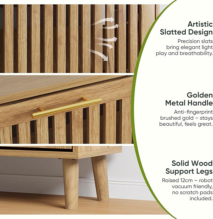 Smart FENDEE Shoe Storage Cabinet with 2 Flip Slatted Drawers, Narrow Freestanding Shoe Cabinet with Gold Handle, Hidden Entryway Shoe Organizer for Hallway, Foyer, Natural Oak