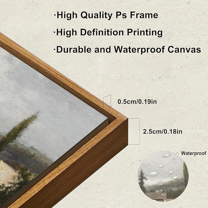 KBKBART Framed Wall Art, Vintage European Village Country Canvas Art Prints Farmhouse Decor, Vintage Oil Painting Picture, Rustic Landscape Wall Decor for Bathroom, Bedroom Living Room, Vintage Art(12"x16")