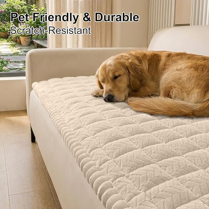 Smiry Non Slip Couch Covers for Dogs, Fuzzy Pet Couch Covers for 2-3 Cushion Sofa Pet Friendly, Soft Sofa Slipcovers Cushion Furniture Protector Washable (Apricot, 27.6" x 59")