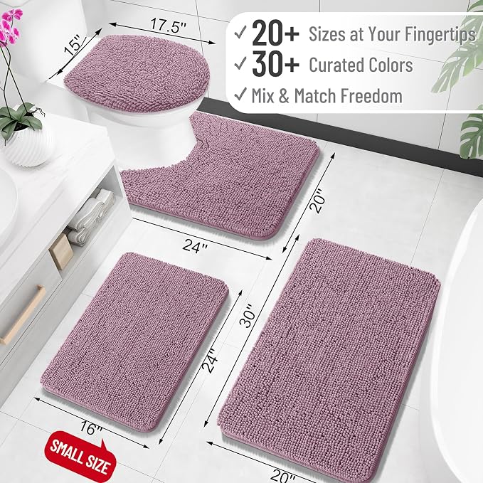 OLANLY Small Bathroom Rugs 24x16, Extra Soft Absorbent Chenille Bath Rugs, Rubber Backing Quick Dry, Machine Washable Bath Mats for Bathroom Floor, Tub and Shower, Home Decor Accessories, Deep Plum