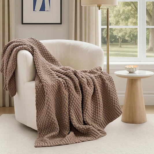 EVERGRACEHOME Chunky Chenille Knit Throw Blanket for Couch, Soft Luxurious Moss Stitch Chair Blankets for Bed, Cozy Decorative Farmhouse Knitted Throws for Sofa, Rosewood, 60" x 80"