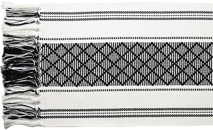 Wracra Boho Woven Table Runner 14 x 108 inches Black and White Rustic Table Runners Modern Farmhouse Style Vintage Rustic Table Runner with Tassels for Dresser Home Dining Table Decor(Black, 108")