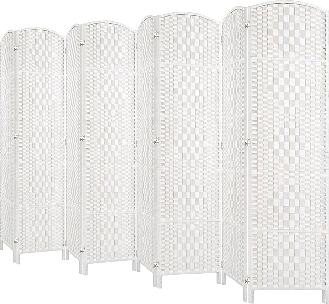HALLYBEE Room Divider, Room Dividers and Folding Privacy Screens, 16in Privacy Screen, 8 Panel Temporary Wall Partitions, 6ft Space Separation Panel Screen, White