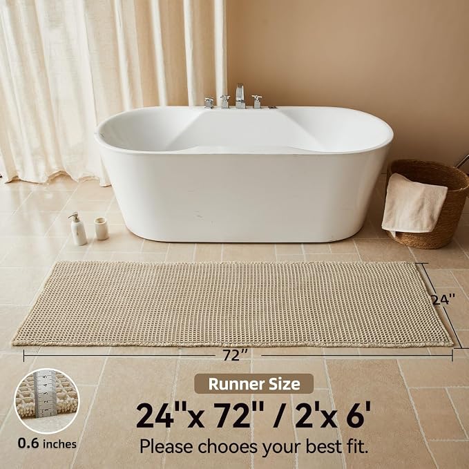 Triohero Waffle Runner Bath Mat - Long Bathroom Rugs Non Slip Washable, Ultra Soft Super Absorbent Quick Dry Boho Farmhouse Bathroom Decor, 24" x 72", Pale Beige
