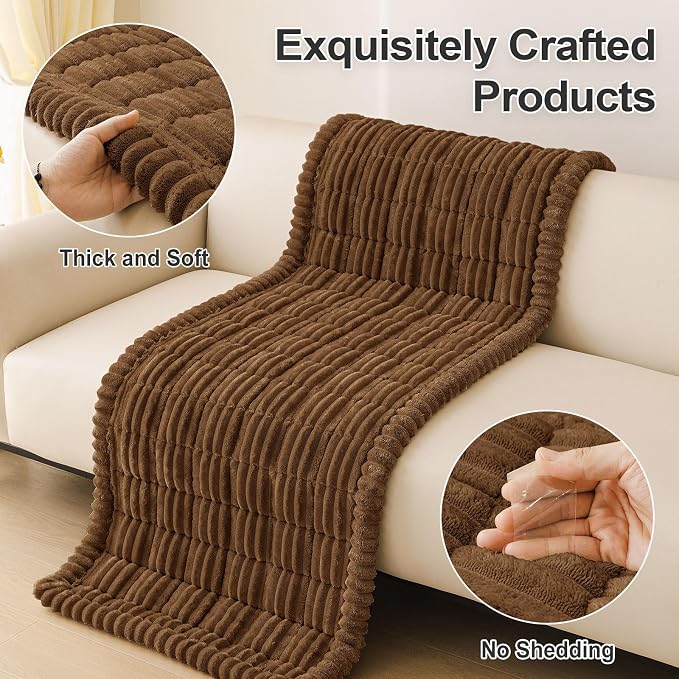 hyha Couch Cover for Dogs Washable, Non Slip Thick Flannel Sofa Protector, Pet Friendly Plush Furniture Cover for Sectional Sofa & Loveseat (Brown, 27.6" x 88")