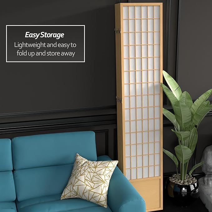 Red Lantern 7 ft. Tall Window Pane Shoji Screen - Natural - 8 Panels