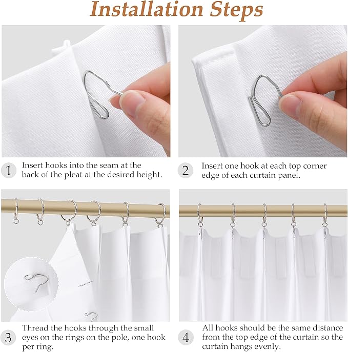 Aersas White Pinch Pleated Linen Curtains 105 Inches Long for Living Room Pinch Pleat Hooks for Track Back Tab Light Filtering Boho Farmhouse Semi Sheer 105 Inch Curtain for Dining Room Bedroom