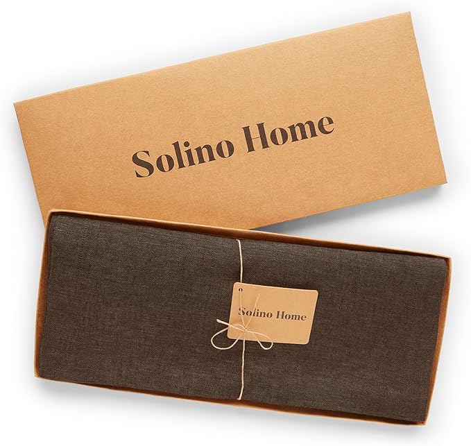 Solino Home Linen Chambray Brown Table Runner 144 Inches Long - Athena, 100% Pure Linen Dining Table Runner 14 x 144 Inch - Handcrafted and Machine Washable