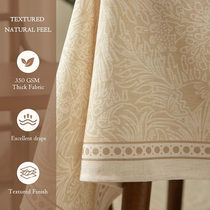 Beige Thick Linen Tablecloth for Rectangle Tables, Waterproof Wipeable Decorative Table Cover for Dining Kitchen Indoor Outdoor, 55" x 79", 4-6 Seats