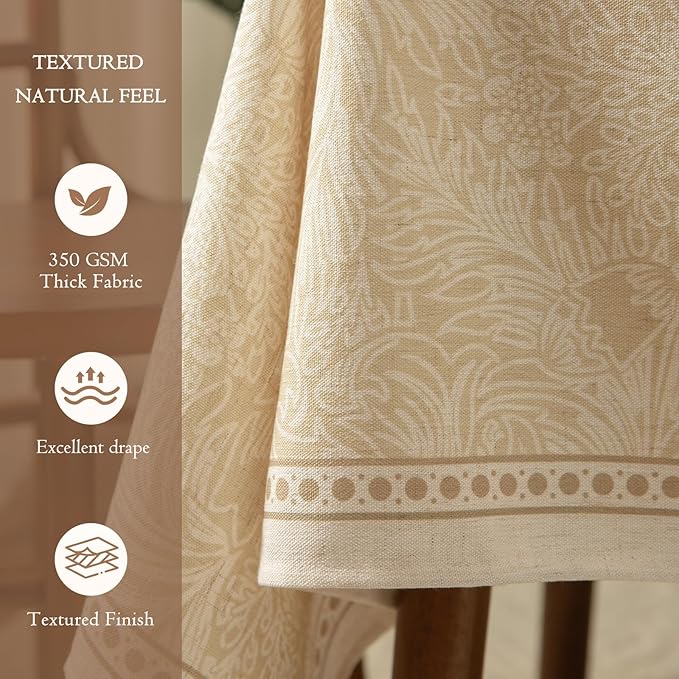 Beige Thick Linen Tablecloth for Rectangle Tables, Waterproof Wipeable Decorative Table Cover for Dining Kitchen Indoor Outdoor, 55" x 71", 4-6 Seats