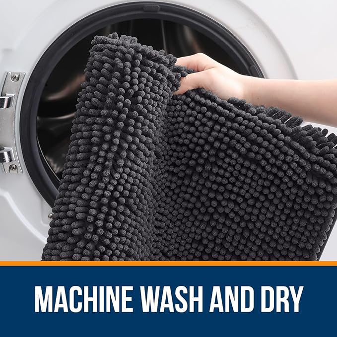 OLANLY Bathroom Runner Rugs 44x24, Soft Absorbent Chenille Bath Rugs, Rubber Backing Quick Dry, Machine Washable Long Bath Mats for Bathroom Floor, Tub and Shower, Home Decor Accessories, Dark Grey