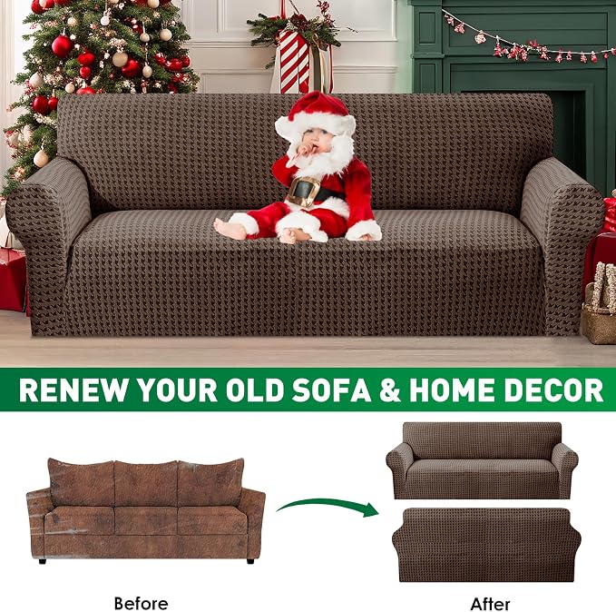 MAXIJIN Stretch Sofa Chair Slipcovers with Arms (31"-46 Washable Chair Cover Armchair with Non-Slip Foam & Elastic Bottom, Dog Cat Pet Friendly Furniture Protector (Small, Brown)