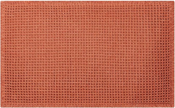 Waffle Bath Mat - Boho Bathroom Rugs Non Slip Washable, Super Absorbent & Quick Dry, Soft Bath Mat Farmhouse Bathroom Decor, 24'' x 48'', Dirty Orange