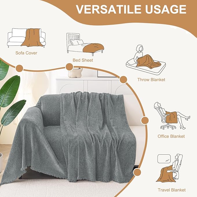 Smiry Couch Cover for Dogs, Washable Chenille Sofa Covers for 3 Cushion Couch, Soft Sofa Slipcover for Pets, Thick Sectional Furniture Protector with Tassels (Grey, 71x102 Inch)