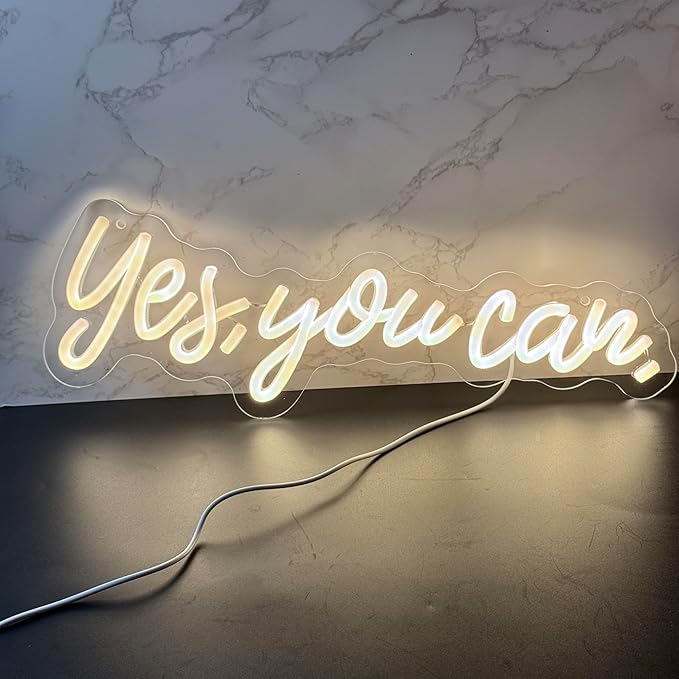 "Yes, You Can" LED Neon Sign Words Light Up Signs for Room Wall Art Decor, Inspiring Neon Light for Home, Apartment,School,Bar,Hotel,Restaurant,Cafe Decoration Christmas Birthday Gift (Warm white)