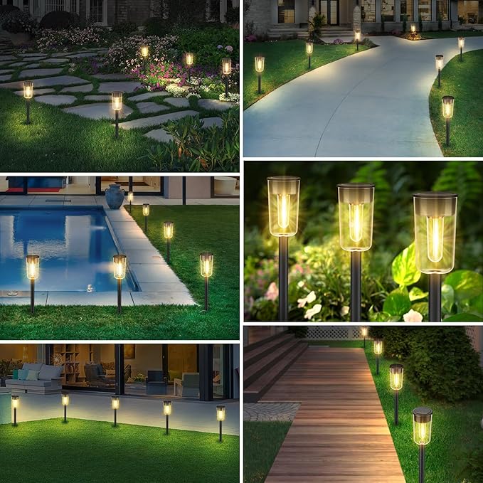 Qualdout Solar Pathway Lights Outdoo 8 Pack, Bright Solar Path Lights Outdoor, IP65 Waterproof Garden Lights Solar Powered Landscape Lighting for Outside Yard Lawn Patio Walkway Driveway