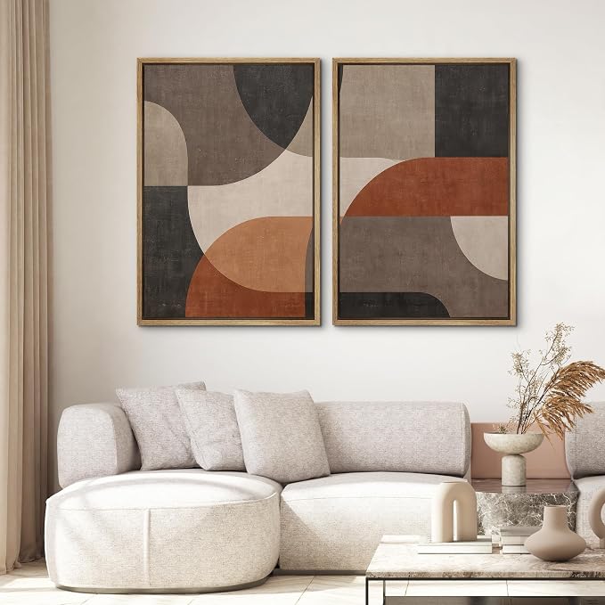 SIGNWIN Framed Canvas Print Wall Art Set Earth Tone Abstract Geometric Shapes Illustrations Graffiti & Street Art Modern Art for Living Room, Bedroom, Office - 16"x24"x2 NATURAL