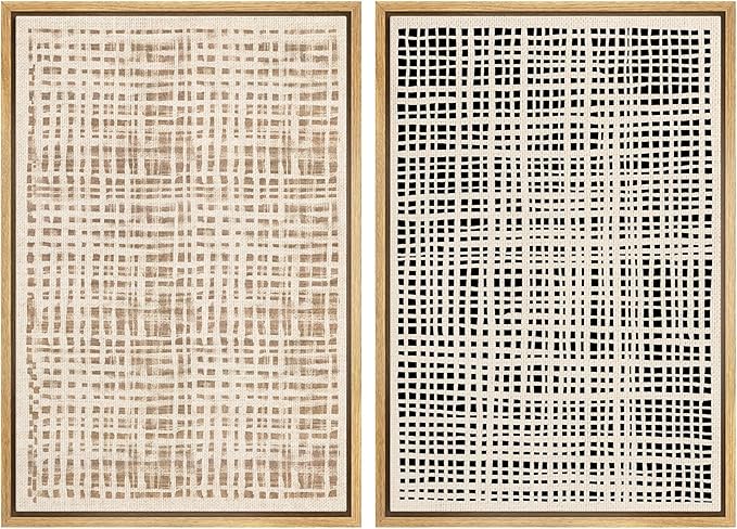 SIGNWIN Framed Canvas Print Wall Art Set Neutral Grid Illustrations Modern Art Rustic Colorful Ultra for Living Room, Bedroom, Office - 24"x36"x2 Natural