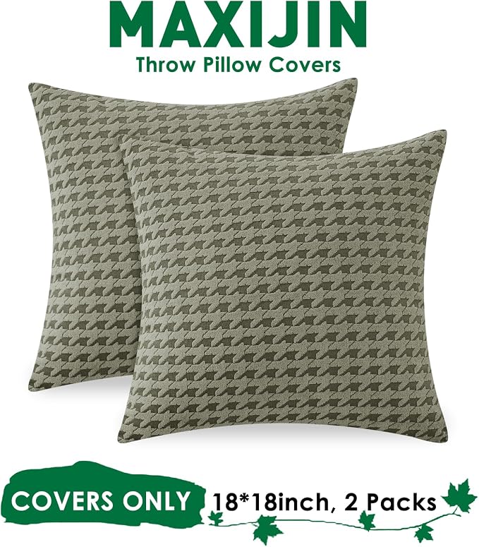 MAXIJIN Pack of 2 Throw Pillow Covers 18x18 Inch, Decorative Soft Couch Pillow Covers Square Accent Cushion Cover Farmhouse Pillow Cases for Sofa Bed Living Room Home Decor, Army Green