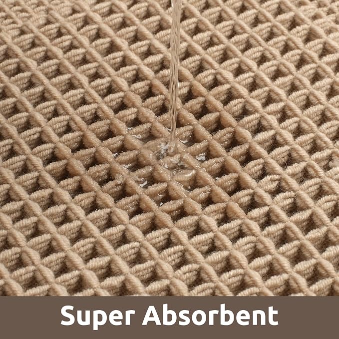 AMOAMI Waffle Bath-Mat, Absorbent Bath Mats for Bathroom Non Slip, Machine Washable Bathroom Rugs with Tassels Ultra Soft Boho Bath Rugs for Floor 17''x24'' Beige