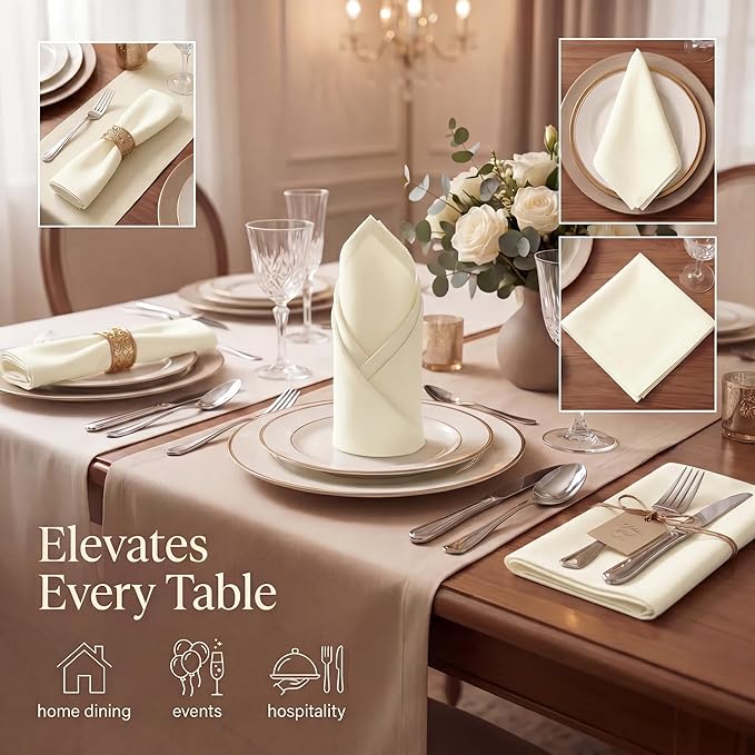 Urban Villa Cloth Napkins 100% Cotton Highly Absorbent Washable Durable Reusable Premium Dinner Napkins Ideal for Gifts for Mothers Day Hotel Farmhouse Parties - Off White (20" x 20", Set of 12)
