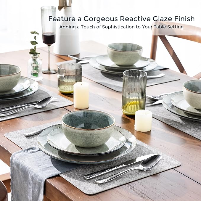 AmorArc Ceramic Dinnerware Sets for 4, 12 Pieces Handpainted Stoneware Plates and Bowls Set, Scratch Resistant Dishes Set, Dishwasher & Microwave Safe, Reactive Color