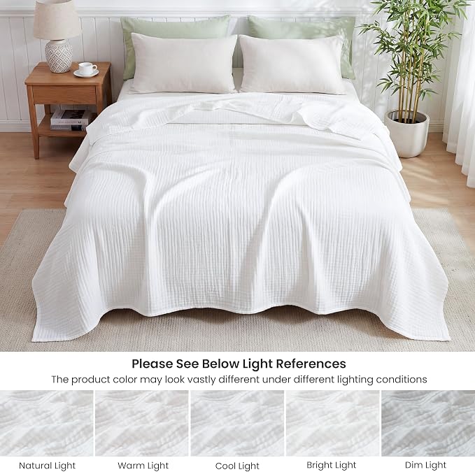 Love's cabin Cooling Muslin Blanket Queen Size, 50% Rayon Derived from Bamboo, 50% Cotton, 4-Layer Lightweight Breathable Summer Gauze Blanket for Bed, Soft for Hot Sleepers and Kids, 90"x90", White